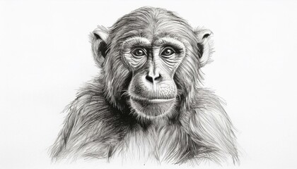 Monkey sketched in pencil on white background