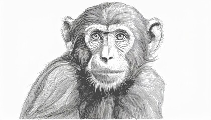 Monkey sketched in pencil on white background