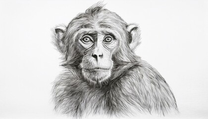 Monkey sketched in pencil on white background