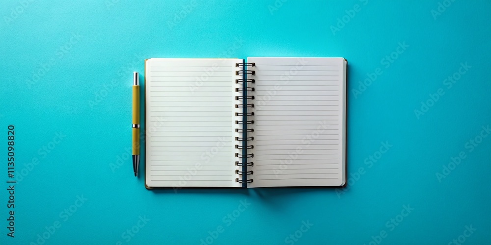 Poster overhead view of an empty notebook with blank pages, perfect for mockups and creative projects - ide