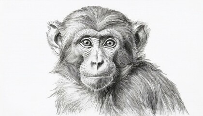 Monkey sketched in pencil on white background