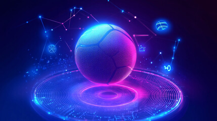 A glowing outdoor sports event icon with weather data, representing online platforms for managing environmental conditions in sports. 