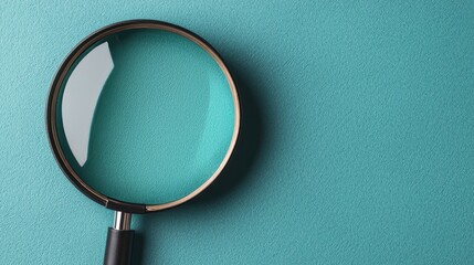 Close-Up of a Magnifying Glass Positioned on a Vibrant Teal Background Showing Clarity and Detail in an Elegant Composition for Visual Interest and Analysis