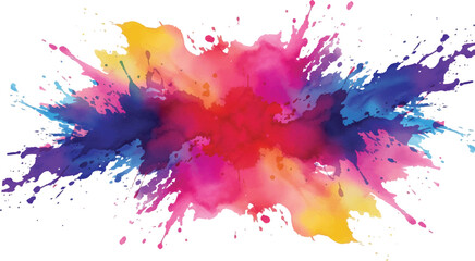 Bright colorful watercolor splash splatter stain brush strokes on white background. Modern vibrant aquarelle spot. Rainbow trendy isolated design on white. Element. Vector watercolor illustration.	