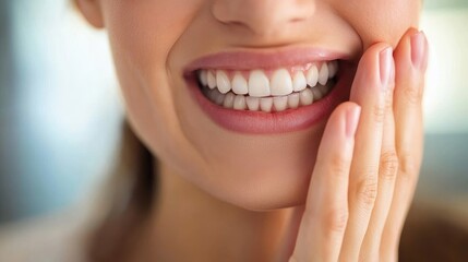 Obraz premium Happy woman showcasing bright white smile and teeth