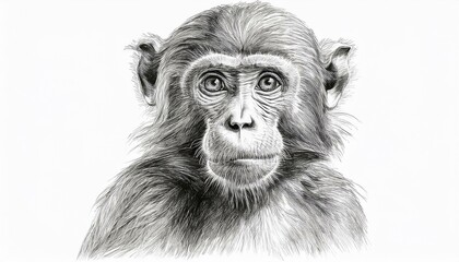 Monkey sketched in pencil on white background