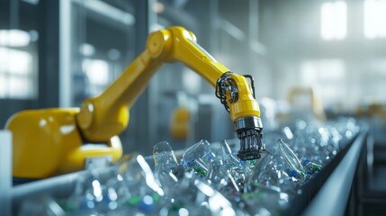 Fototapeta premium Waste sorting and collection, robotic arm sorting recyclable materials in a clean facility