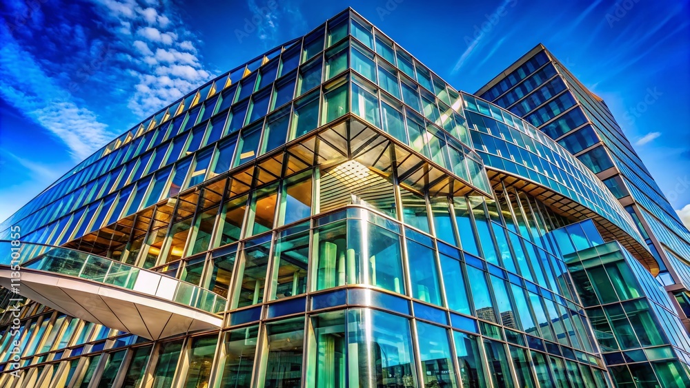 Poster panoramic view of a fragmented facade of a modern architectural marvel showcasing unique patterns an
