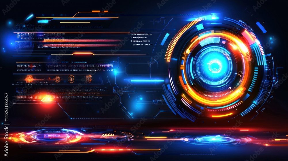 Poster digital workspace display high-tech graphic design in a futuristic environment