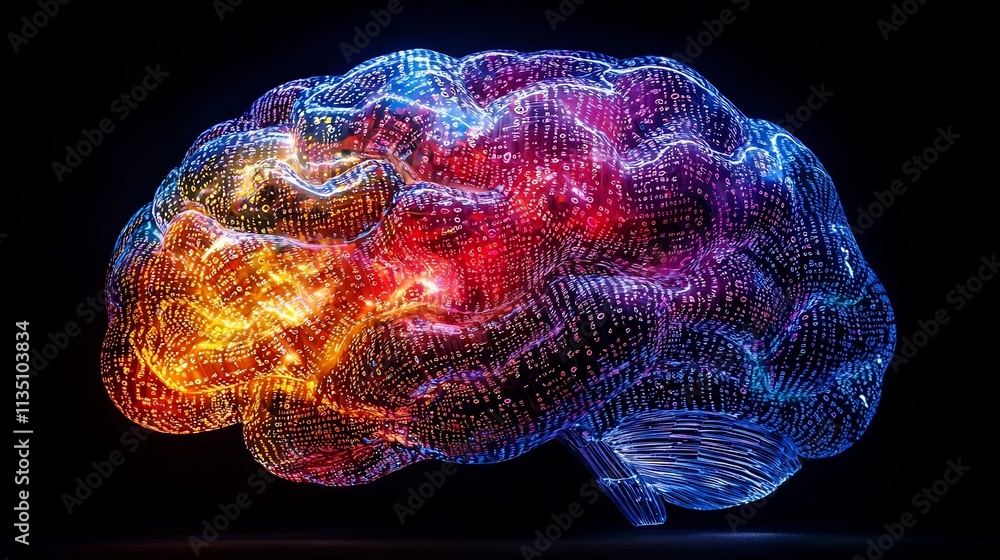 Poster colorful brain of code visualizing emotional intelligence in intelligence