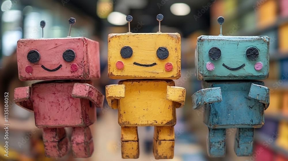 Poster colorful chatbot analyzing sentiment from user feedback with emoticons