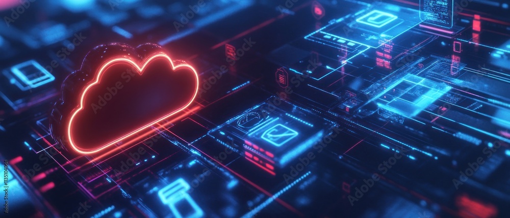 Poster cloud computing network, digital data storage.