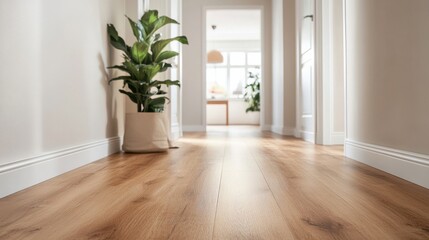 Bright and Cozy Hallway with Plant and Wooden Floor