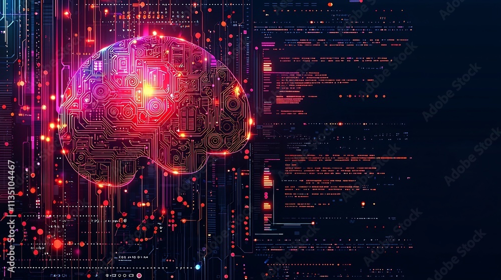 Poster glowing digital brain representing sentiment analysis and fusion of technology with emotional intell