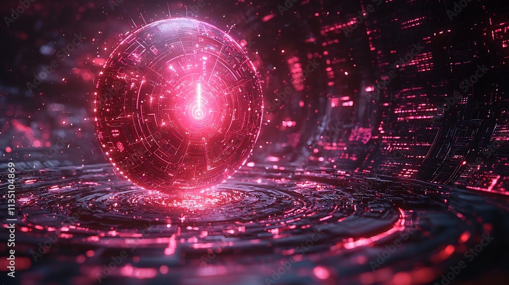 Poster futuristic system processing fluctuating media sentiment visualization