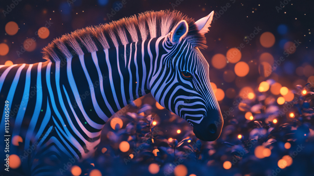 Poster a glowing population ecology icon linked to a zebra, representing online platforms studying species 