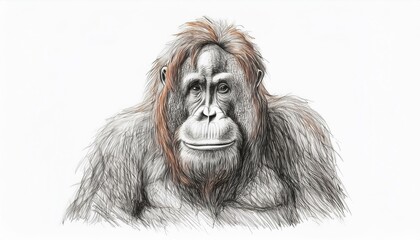 Orangutan sketched in pencil on white background