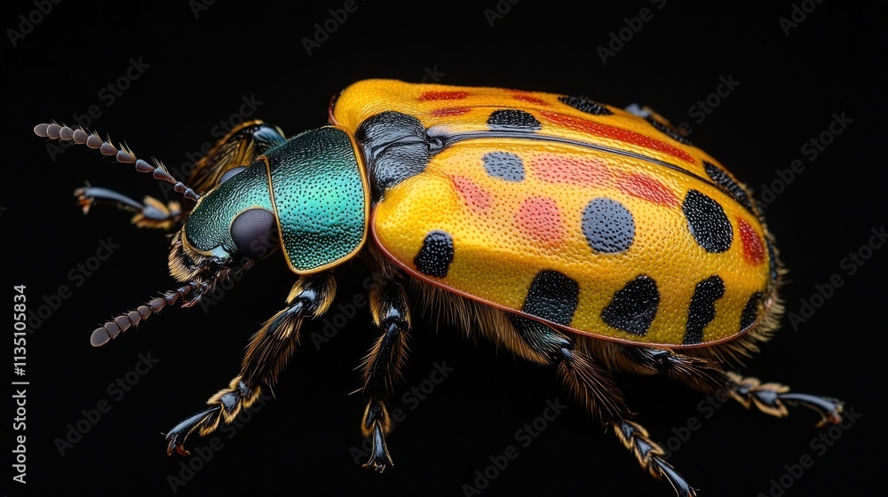 Poster A vibrant, detailed macro shot of a colorful beetle showcasing its unique patterns.