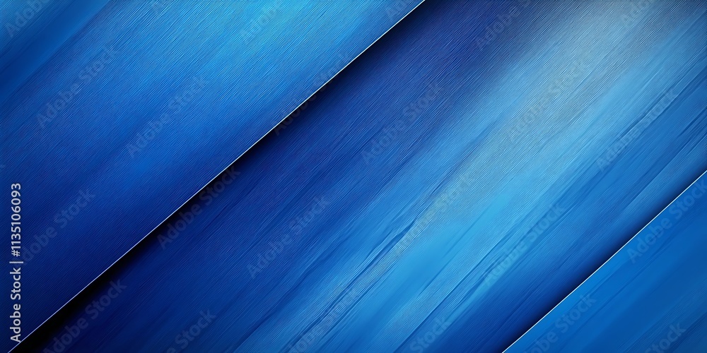 Poster blue background with diagonal stripes of dark blue and light blue, creating an abstract pattern. the