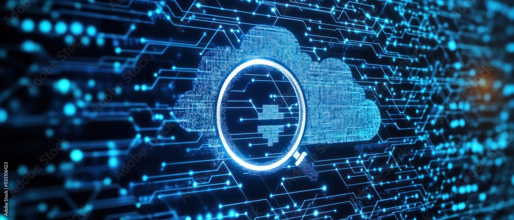 Poster cloud computing security, data protection, digital network.