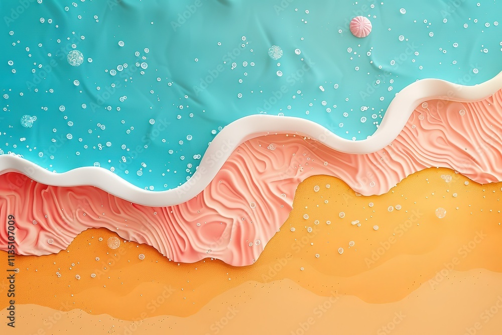 Poster beach scene with a wave and a shell