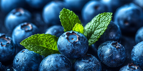 Fototapeta premium Fresh Blueberries with Mint on White Background