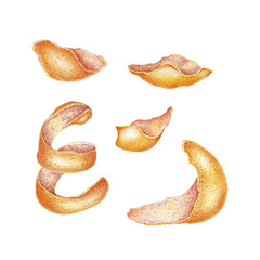Peeled mandarin watercolor. Set of mandarin fruit design elements. Ripe orange watercolor. Orange fruit vitamin. Food illustration . juice citrus menu