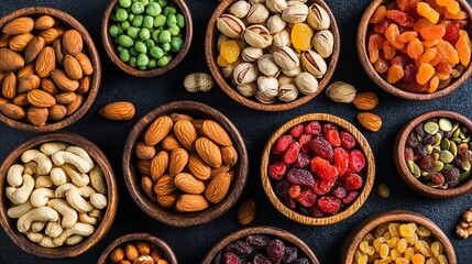 Obraz premium Organic Assorted Nuts and Dried Fruits Background for Healthy Living and Culinary Uses