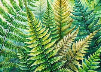 Panoramic Watercolor Fern Leaves Bundle in Tropical Style - Hand-Painted Botanical Art for Nature Lovers and Interior Decoration