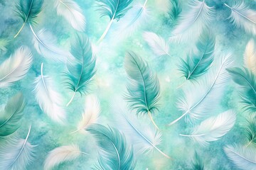 Pastel Blue, White, and Green Feather Pattern Texture Background for Stylish Decor and Design Trends