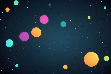 Colorful planets floating in dark space with many stars
