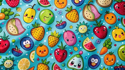 Playful and Colorful Fruit Patterns for Children's Apparel and Decor: A Whimsical Collection of Hand-Drawn Fashion-Inspired Fruit Illustrations for Kids