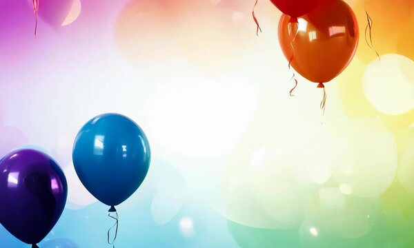 Set of colorful realistic mat helium balloons floating on blurred colorful background