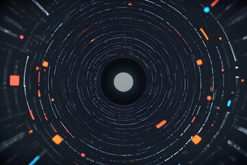Digital data stream flowing through cyberspace tunnel visualization