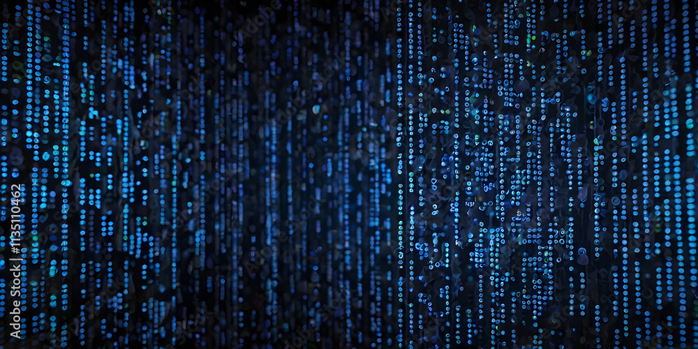 Aufkleber digital rain: abstract digital code, cascading down a dark screen in an ethereal blue, mimicking the