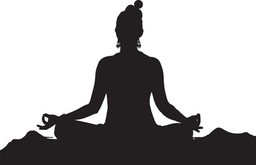 Silhouette of a beautiful Yoga woman at sunset