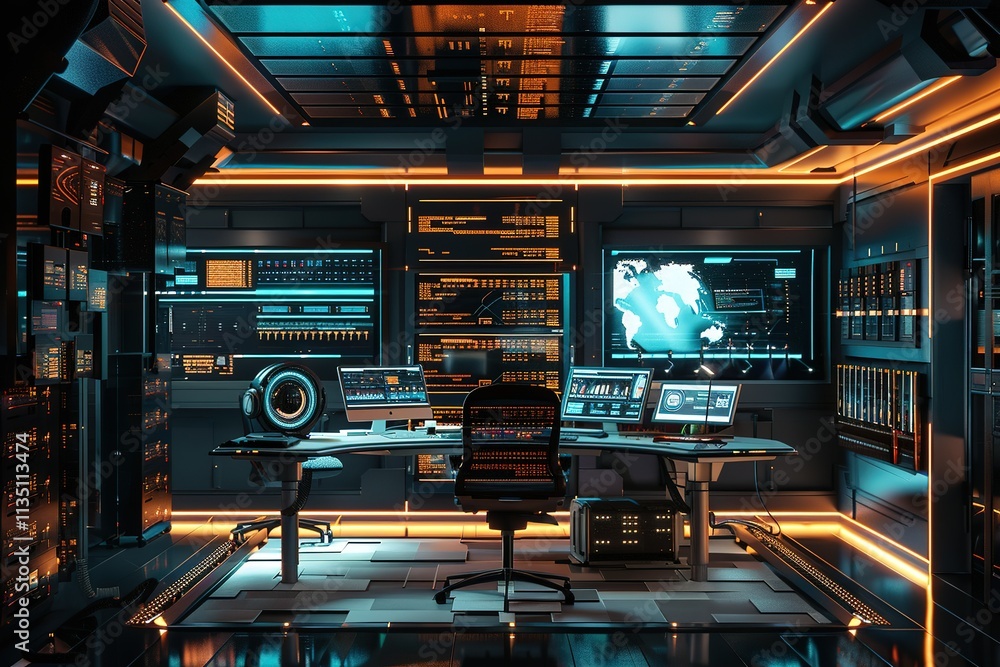 Aufkleber computer room with a chair and a computer monitor