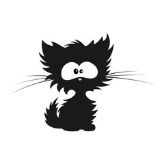 Funny shaggy kitten. Vector illustration of a kitten silhouette.