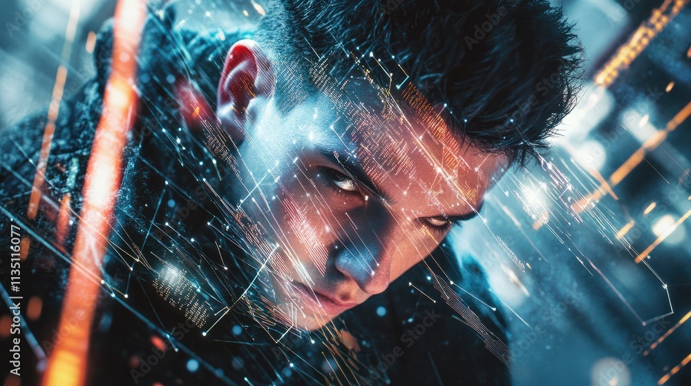 Poster a sharp-edge technology grid with a futuristic twist emphasize the interconnectedness of the digital