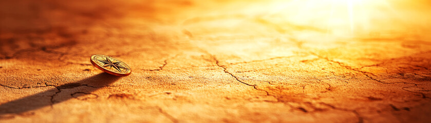 Fototapeta premium Exploring ancient maps in a dusty vintage setting captured during golden hour in a desert landscape