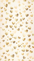 A background pattern featuring gold hearts on a light beige surface, ideal for romantic themes.