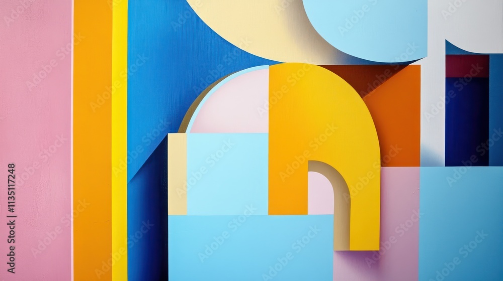 Poster a visually striking abstract composition featuring bold geometric shapes in a vibrant color palette 