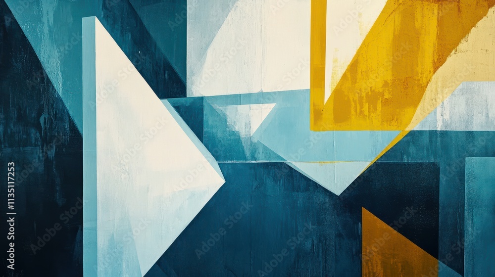 Poster a visually striking abstract composition featuring bold geometric shapes in a vibrant color palette 