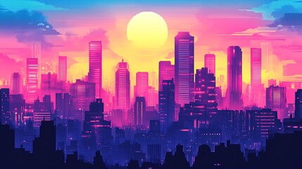 Fototapeta premium Urban Mystique Illustration with Cityscapes, Neon Lights, and Mysterious Atmosphere