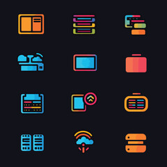 2D data center web icon in line style