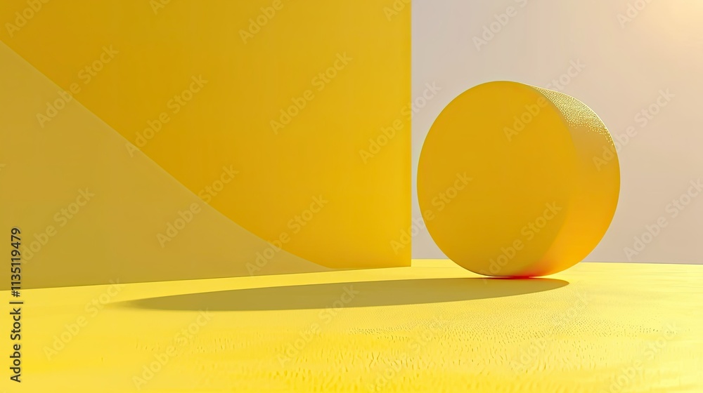 Poster bright yellow geometric composition with circle and triangle shapes in soft light, perfect for moder