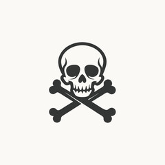 Halloween skull and crossbones black and white minimalistic vector illustration