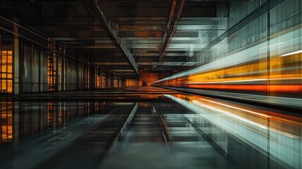 An intriguing photograph of a high-speed train captured in motion, featuring a motion blur effect, reflective surfaces, a sense of speed, and a cinematic quality. Generative AI
