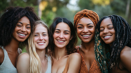 Fototapeta premium Smiling diverse group of women outdoors