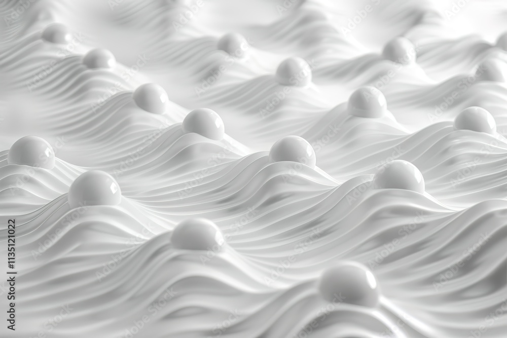 Poster white background with a pattern of small white spheres